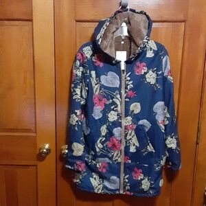 E-Retro Floral Lined Hooded Jacket